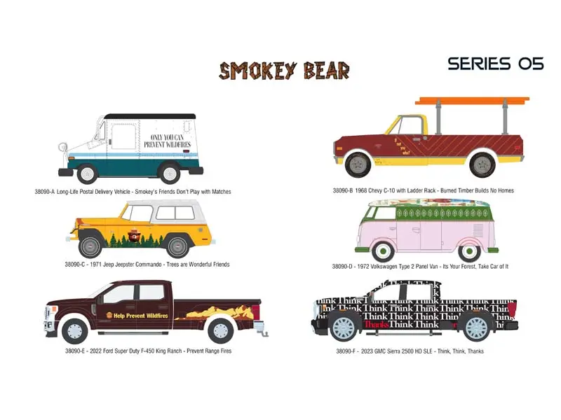 Pre-Order (Smokey Bear Series 5) Set Of 6 Diecast 1:64 Scale Models - Greenlight 38090 1