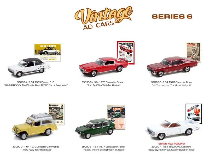 Vintage Ad Cars Series 6 Set Of 6 Diecast 1:64 Scale Models - Greenlight 39090 1