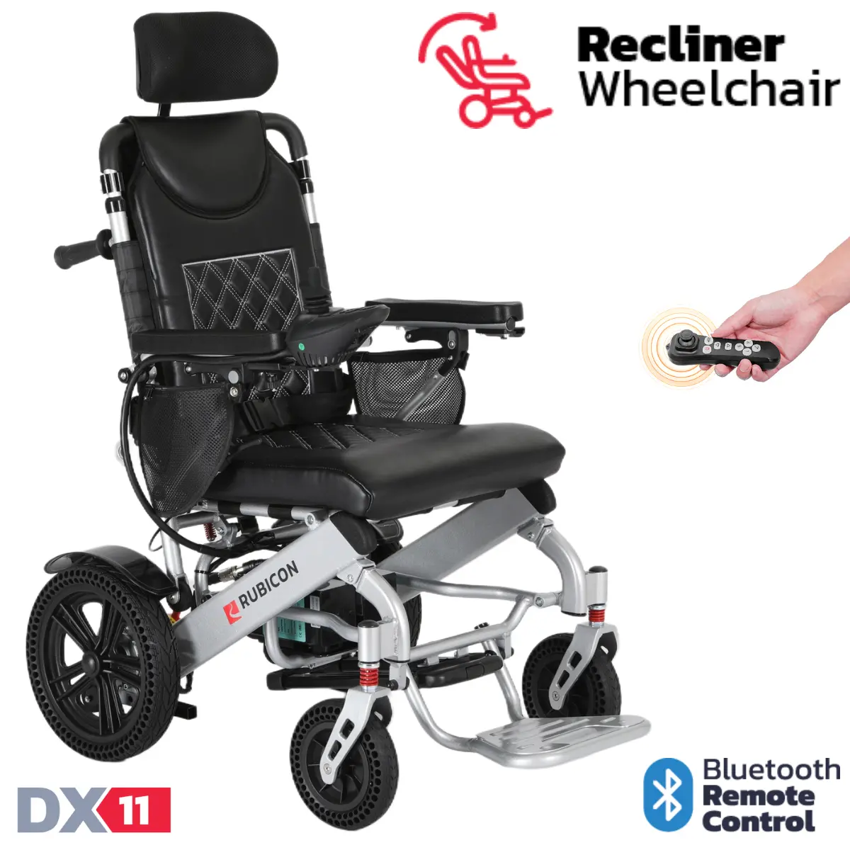 Rubicon Dx11 - Reclining Electric Wheelchair With Adjustable Headrest: Foldable, Long Range, All Terrain & Heavy-Duty | Dual Motor Power Wheelchair 1
