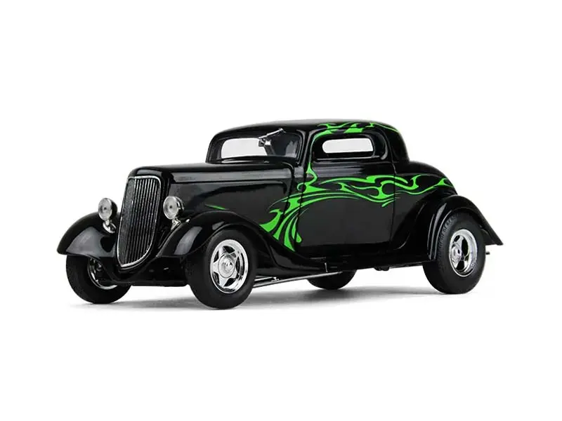 1934 Ford Coupe Street Rod - Black W/ Lime Green Diecast 1:25 Scale Model - First Gear 40-0382 1
