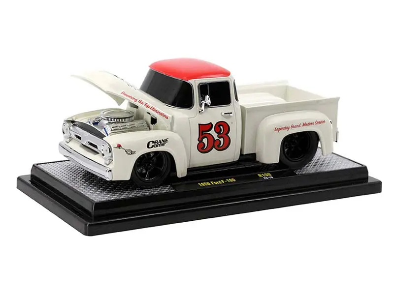 1956 Ford F-100 Crane Cams #53 – White W/ Red Top (Limited Edition) Diecast 1:24 Scale Model - M2 Machines 40300-108B 1