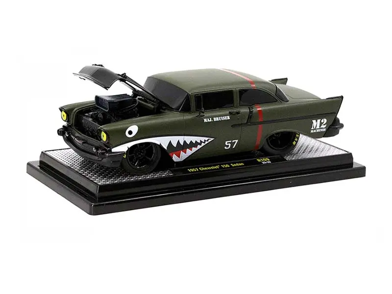 1957 Chevrolet 150 Sedan Shark Face – Matte Green (Release 109B) Diecast 1:24 Scale Model - M2 Machines 40300-109B 1