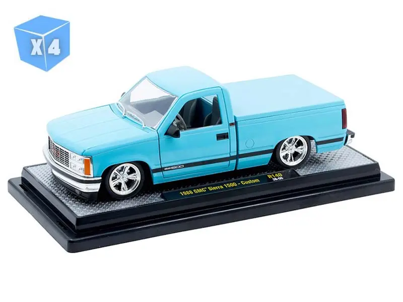 Pre-Order - 4 Pack 1988 Gmc Sierra 1500 – Blue – Release 140B Diecast 1:24 Scale Model - M2 Machines 40300-140B 1