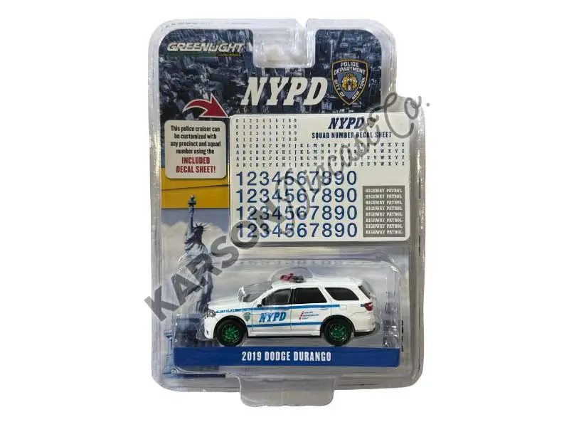Chase 2019 Dodge Durango - Nypd W/ Nypd Squad Number Decal Sheet Diecast 1:64 Scale Model - Greenlight 42775 1