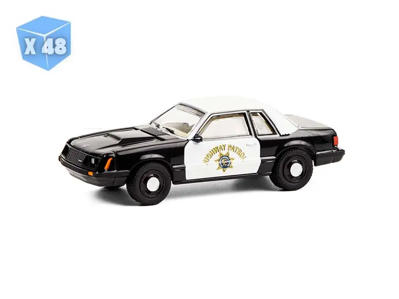 Pre-Order - 48 Pack 1982 Ford Mustang Ssp Black And White Chp - California Highway Patrol (Hot Pursuit Series 36) Diecast 1:64 Scale Model - Greenlight 42930C 1