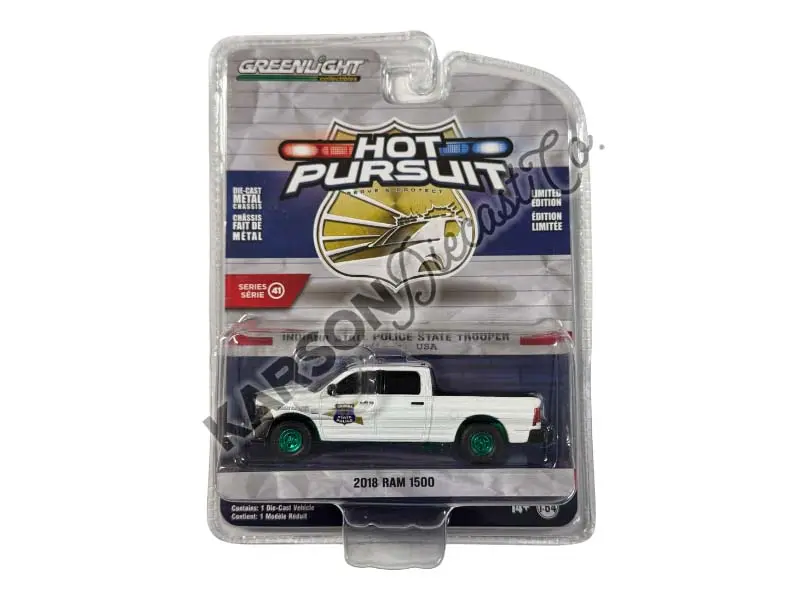 Chase 2018 Ram 1500 - Indiana State Police State Trooper (Hot Pursuit Series 41) Diecast 1:64 Scale Model - Greenlight 42990C 1