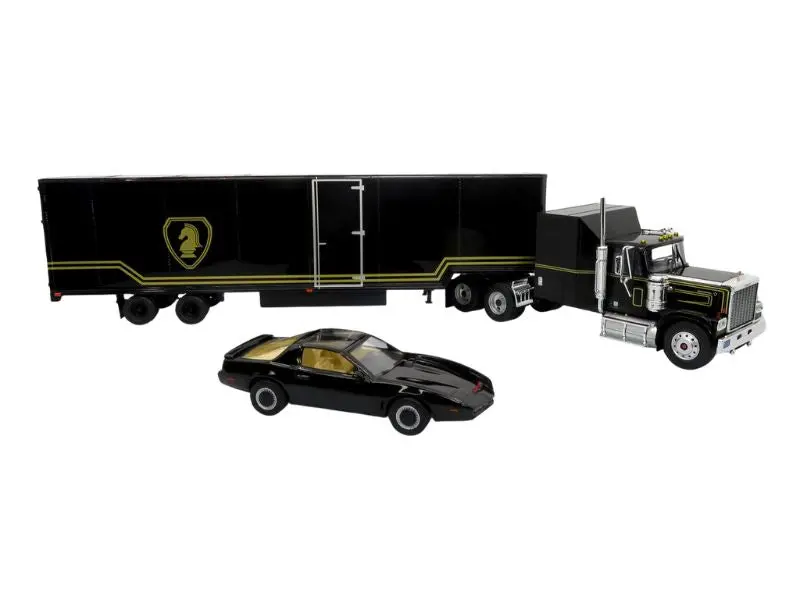 1980 Gmc General Tractor W/ Trailer & 1982 Pontiac Firebird Trans Am: Knight Set Diecast 1:43 Scale Model - Iconic Replicas 43-0639 1
