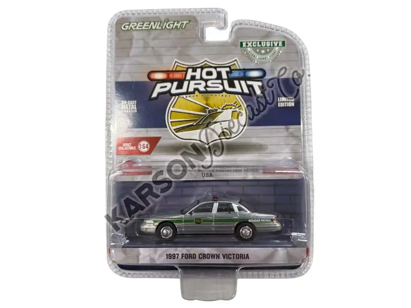 Raw Chase 1997 Ford Crown Victoria (Hot Pursuit Special Edition - U.S. Customs And Border Patrol) Diecast 1:64 Scale Model - Greenlight 43035C 1