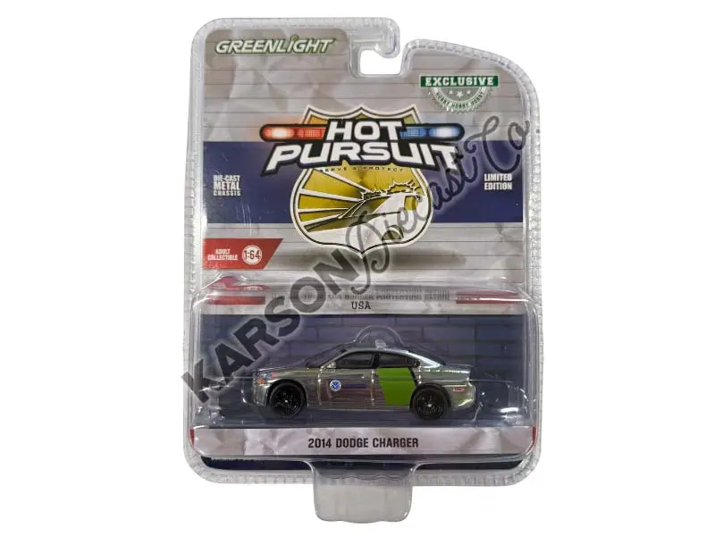 Chrome Chase 2014 Dodge Charger (Hot Pursuit Special Edition - U.S. Customs And Border Patrol) Diecast 1:64 Scale Model - Greenlight 43035D 1