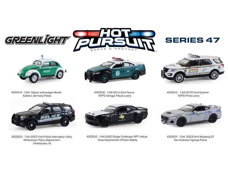 (Hot Pursuit Series 47) Set Of 6 Diecast 1:64 Scale Models - Greenlight 43050 1