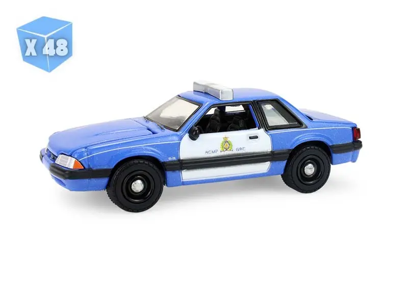 48 Pack 1991 Ford Mustang - Royal Canadian Mounted Police (Hot Pursuit - Canada Special Edition) Diecast 1:64 Scale Model - Greenlight 43065A 1