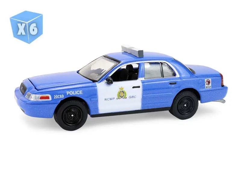 6 Pack 2008 Crown Victoria Police Interceptor – Royal Canadian Mounted Police (Hot Pursuit - Canada Special Edition) Diecast 1:64 Scale Model - Greenlight 43065B 1