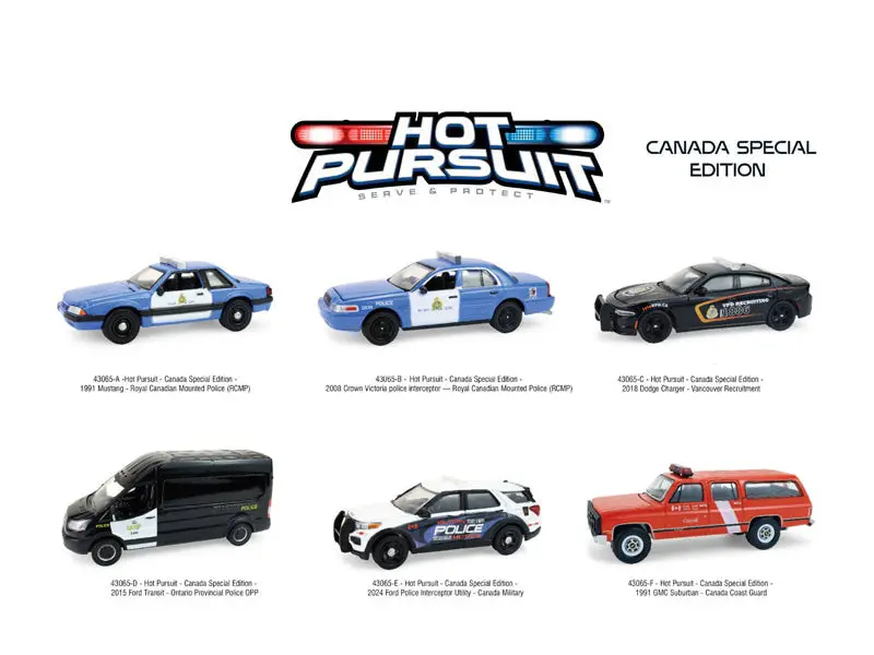 (Hot Pursuit - Canada Special Edition) Set Of 6 Diecast 1:64 Scale Models - Greenlight 43065 1