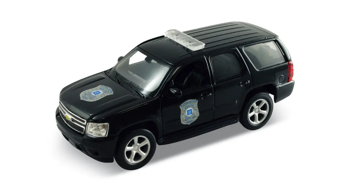 2008 Chevy Tahoe Police Black 4.5" Diecast Model Pullback - Welly - 43607Bp 1