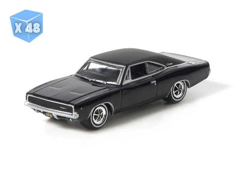 48 Pack 1968 Dodge Charger R/T - Black Diecast 1:64 Scale Model - Greenlight 44724 1