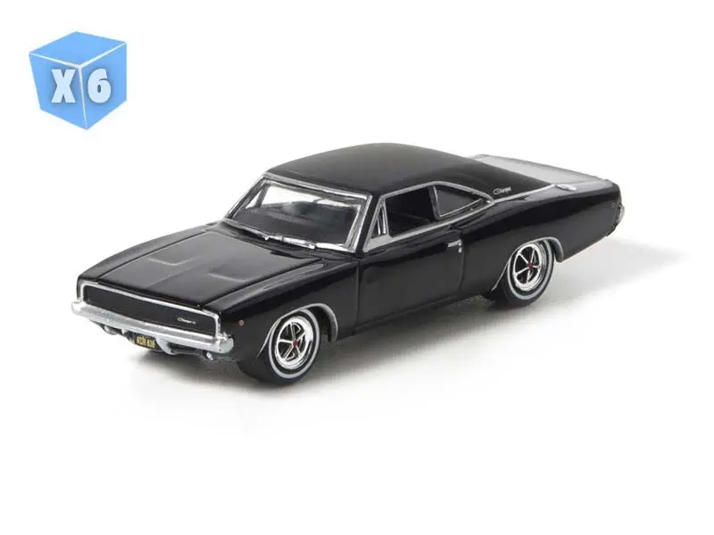 6 Pack 1968 Dodge Charger R/T - Black Diecast 1:64 Scale Model - Greenlight 44724 1
