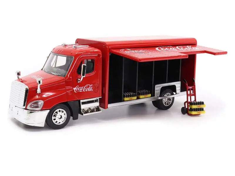 Coca-Cola Beverage Delivery Truck W/ 2 Sliding Doors, Handcart And 4 Bottle Cases Diecast 1:50 Scale Model - Motorcity Classics 450060 1