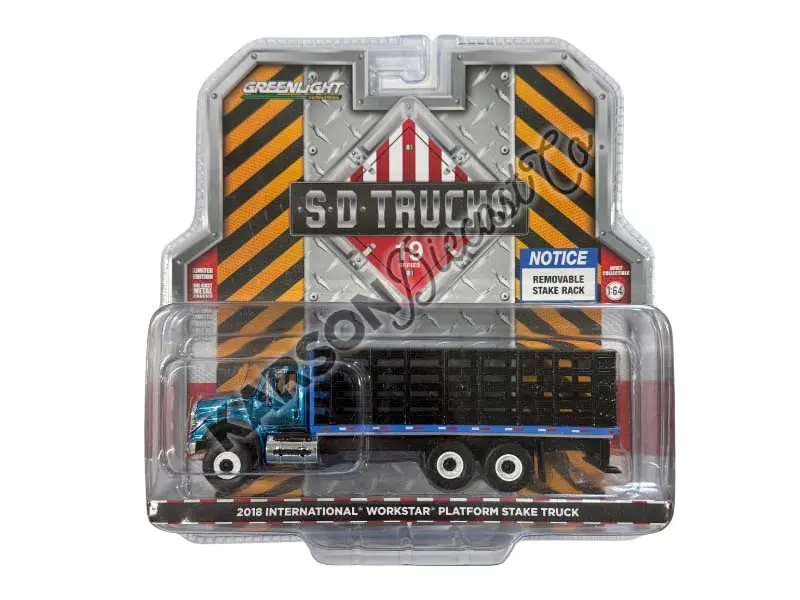 Chrome Chase 2018 International Workstar Platform Stake - Blue (S.D. Trucks Series 19) Diecast 1:64 Scale Model - Greenlight 45190B 1