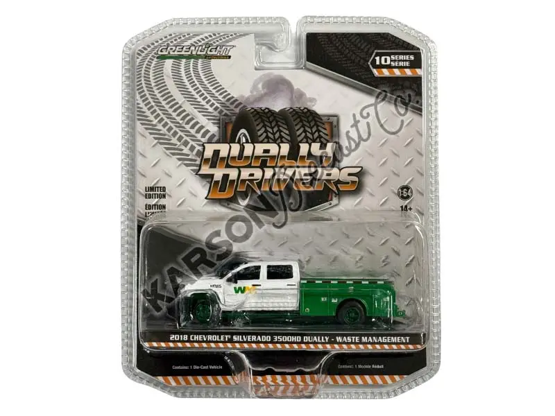 Chase 2018 Chevrolet Silverado 3500 Dually Service Bed - Waste Management (Dually Drivers Series 10) Diecast 1:64 Scale Model - Greenlight 46100C 1