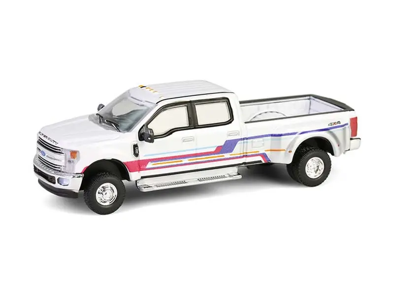 2019 Ford F-350 Lariat Dually - White W/ Custom Stripes (Dually Drivers Series 16) Diecast 1:64 Scale Model - Greenlight 46160D 1