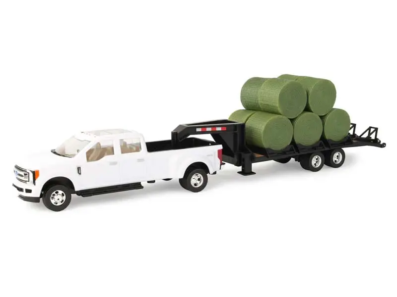 Ford F-350 Dually Pickup Truck W/ Gooseneck Trailer & 10 Bales 1:32 Scale Model - Ertl 46631 1