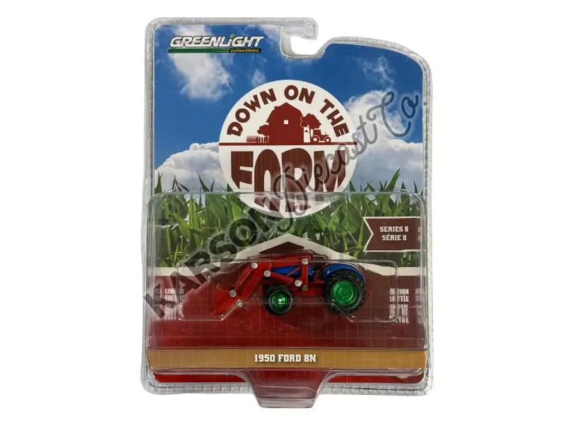 Chase 1950 Ford 8N - Blue And Red W/ Front Loader (Down On The Farm Series 8) Diecast 1:64 Scale Model - Greenlight 48080A 1