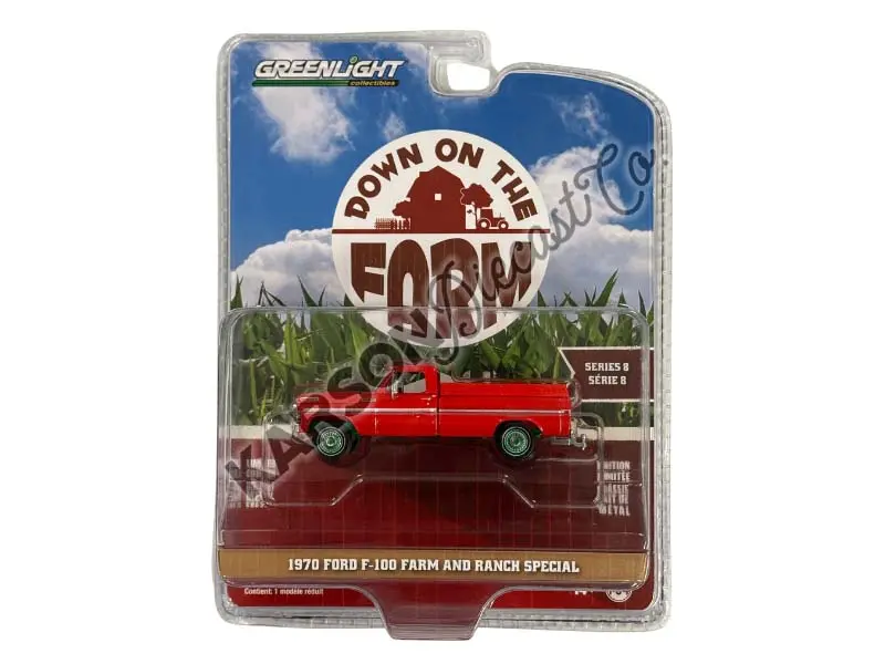 Chase 1970 Ford F-100 Farm And Ranch Special W/ Cargo Boards - Candy Apple Red (Down On The Farm Series 8) Diecast 1:64 Scale Model - Greenlight 48080B 1