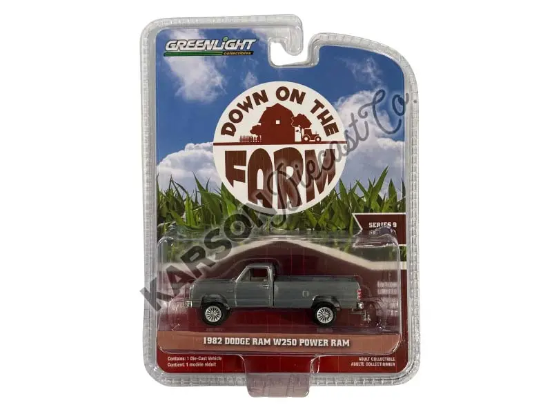 Raw Chase 1982 Dodge Ram W250 Power Ram – Medium Seaspray Green Metallic (Down On The Farm Series 9) Diecast 1:64 Scale Model - Greenlight 48090B 1