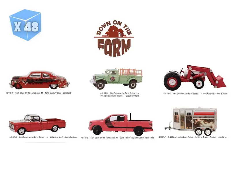 48 Pack (Down On The Farm Series 11) Set Of 6 Diecast 1:64 Scale Model - Greenlight 48110 1