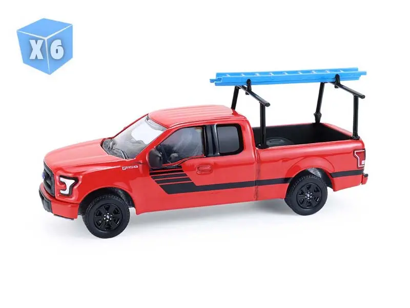 6 Pack 2015 Ford F-150 W/ Ladder Rack - Red (Down On The Farm Series 11) Diecast 1:64 Scale Model - Greenlight 48110E 1