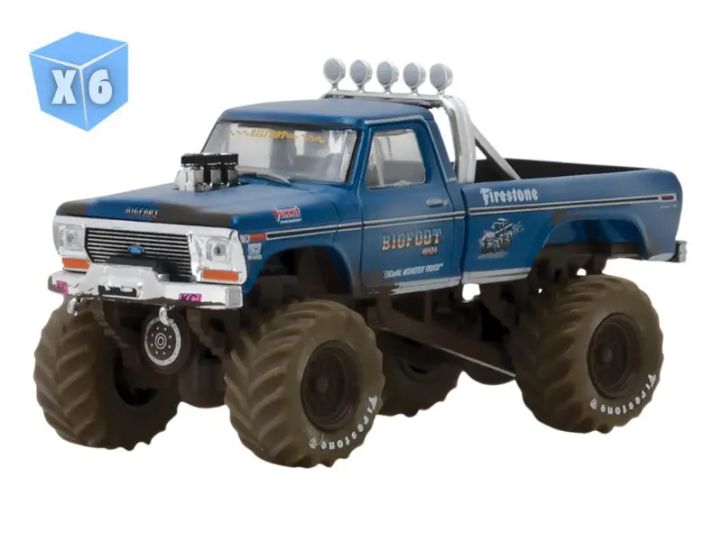 Pre-Order - 6 Pack 1974 Ford F-250 Monster Truck Bigfoot #1 Dirty Version (Kings Of Crunch Series 1) Diecast 1:64 Scale Model - Greenlight 49010A 1