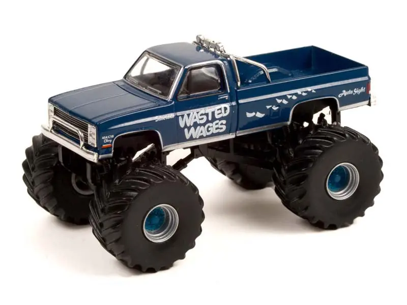1987 Chevy Silverado Monster Truck - Wasted Wages (Kings Of Crunch Series 10) Diecast 1:64 Scale Model - Greenlight 49100D 1