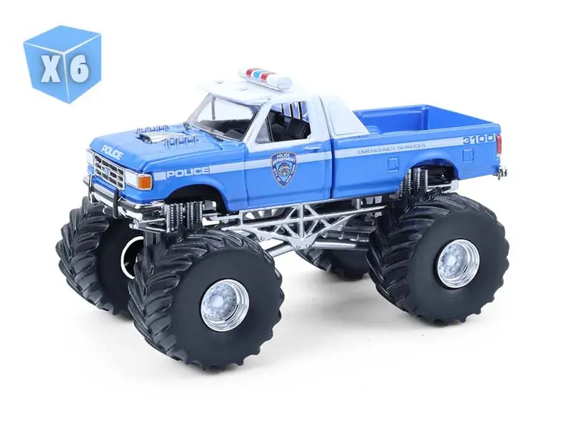 6 Pack 1990 Ford F-350 – Nypd (Kings Of Crunch Special Edition – Hot Pursuit) Diecast 1:64 Scale Model - Greenlight 49170E 1