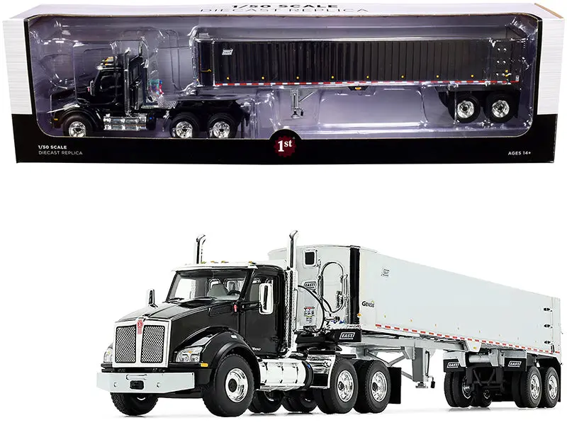 Kenworth T880 Day Cab With East Genesis End Dump Trailer Black And Chrome 1:50 Diecast Model - First Gear 50-3452 1