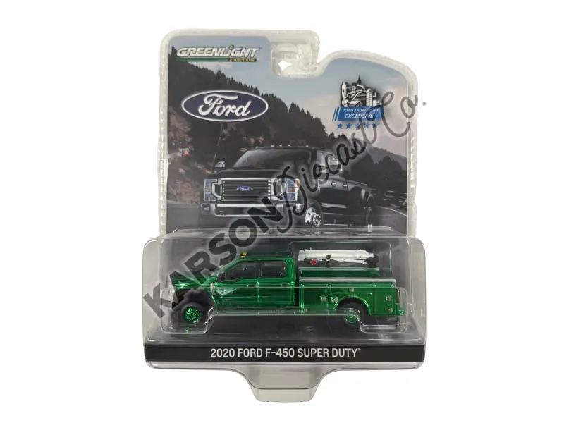 Chrome Chase 2020 Ford F-450 Super Duty Dually W/ Service Bed And Crane - Oxford White (Town & Country Toys) Diecast 1:64 Scale Model - Greenlight 51397A 1