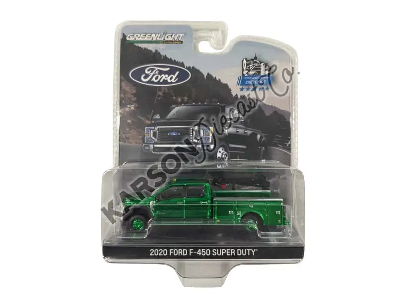 Chrome Chase 2020 Ford F-450 Super Duty Dually W/ Service Bed And Crane - Agate Black (Town & Country Toys) Diecast 1:64 Scale Model - Greenlight 51397B 1