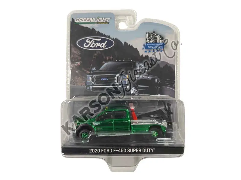 Chrome Chase 2020 Ford F-450 Super Duty Dually W/ Wrecker Bed - Rapid Red (Town & Country Toys) Diecast 1:64 Scale Model - Greenlight 51398B 1