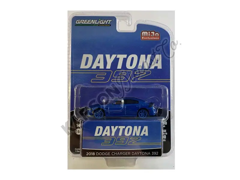 Chase 2018 Dodge Charger Daytona 392 - Blue Metallic W/ Black Top Limited To 3300 Pcs (Mijo Exclusive) Diecast 1:64 Model Car - Greenlight 51424 1