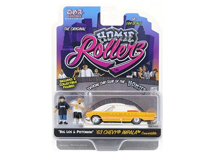1963 Chevrolet Impala Ss Convertible W/ Big Los & Pistoman (Homie Rollerz 2025 Series 1) Diecast 1:64 Scale Model - Greenlight 51640B 1