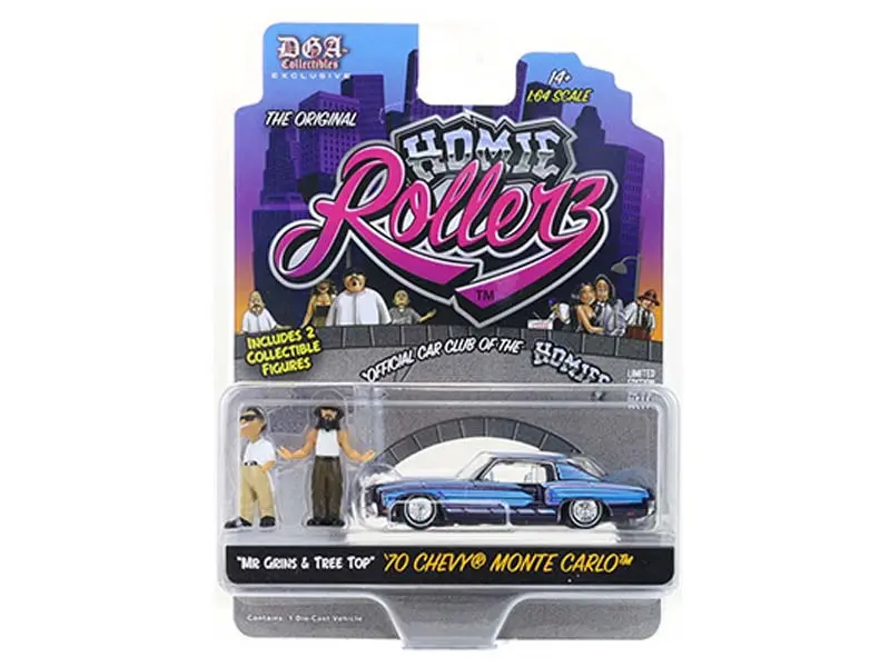 1970 Chevrolet Monte Carlo W/ Mr. Grins & Tree Top (Homie Rollerz 2025 Series 1) Diecast 1:64 Scale Model - Greenlight 51640E 1