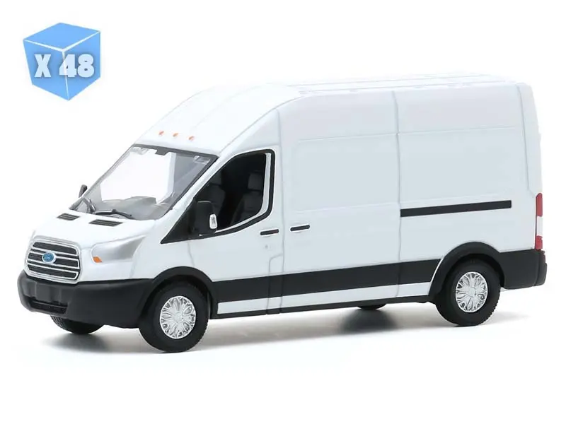 48 Pack 2015 Ford Transit High Roof Van - Oxford White (Route Runners Series 1) Diecast 1:64 Scale Model - Greenlight 53010A 1