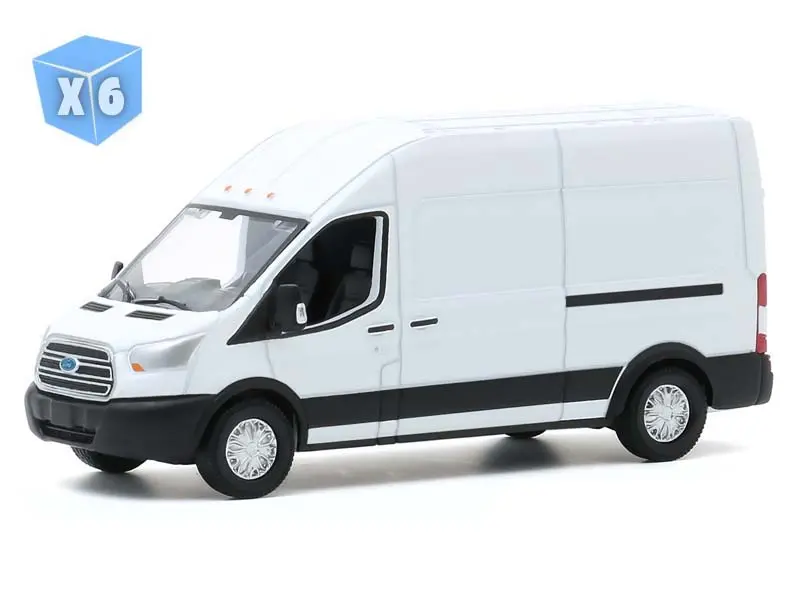 6 Pack 2015 Ford Transit High Roof Van - Oxford White (Route Runners Series 1) Diecast 1:64 Scale Model - Greenlight 53010A 1