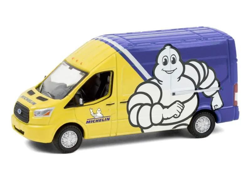 2019 Ford Transit Lwb High Roof Van - Michelin Tires Yellow And Blue (Route Runners Series 2) Diecast 1:64 Scale Model - Greenlight 53020A 1