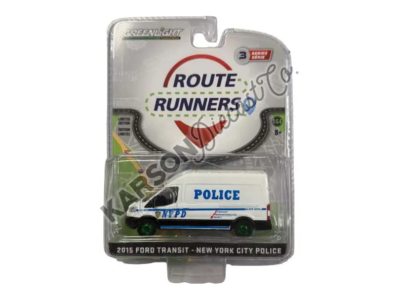 Chase 2015 Ford Transit Lwb High Roof - Nypd (Route Runners Series 3) Diecast 1:64 Scale Model - Greenlight 53030A 1