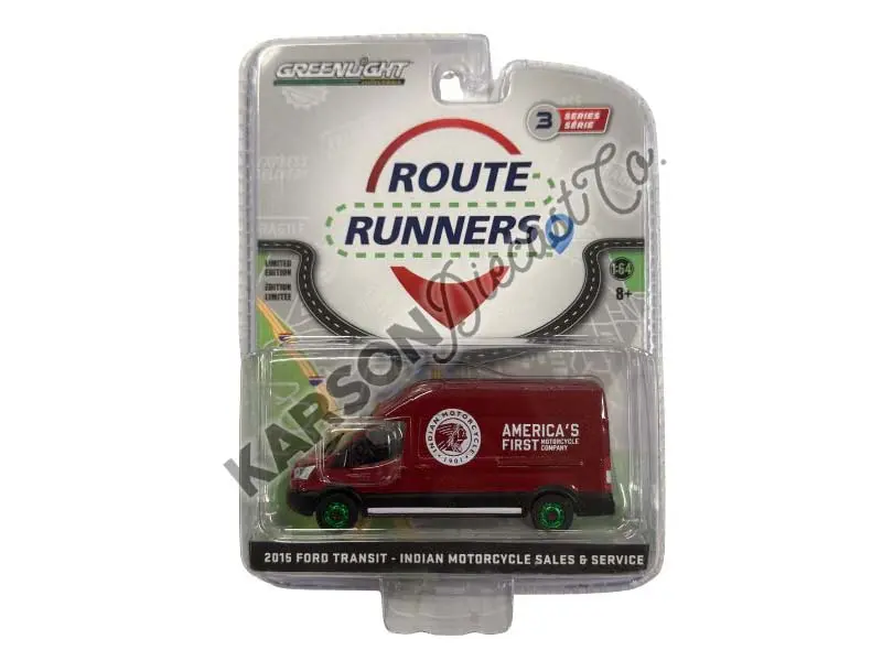 Chase 2015 Ford Transit Lwb High Roof - Indian Motorcycles (Route Runners Series 3) Diecast 1:64 Scale Model - Greenlight 53030B 1