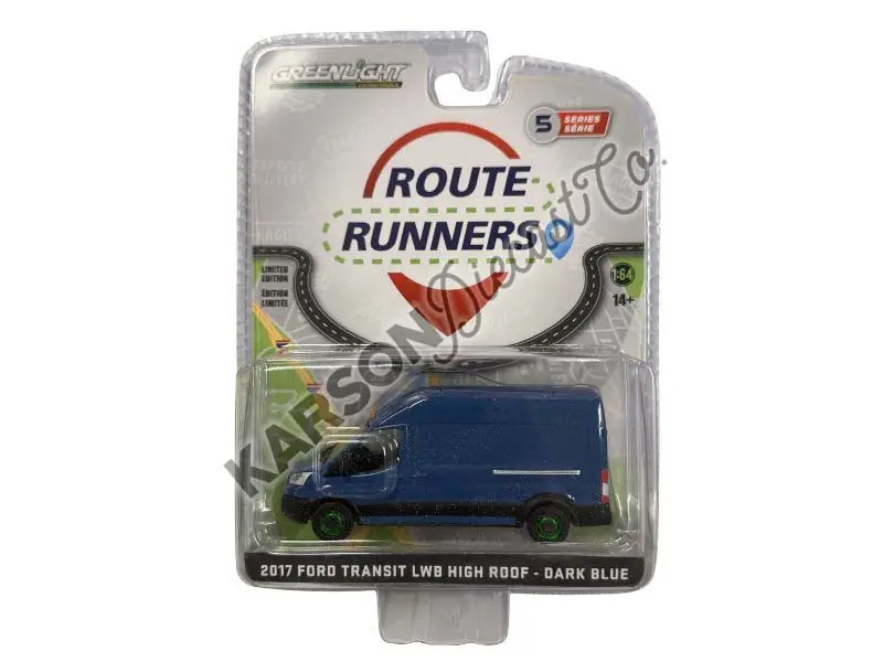 Chase 2017 Ford Transit Lwb High Roof - Dark Blue (Route Runners Series 5) Diecast 1:64 Scale Model - Greenlight 53050A 1