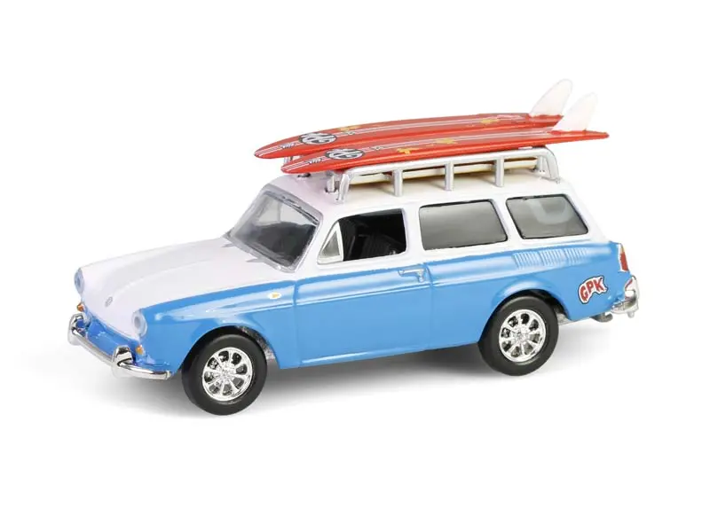 1961 Volkswagen Type 3 Squareback W/ Roof Rack And Surfboards - Waxed Zack (Garbage Pail Kids Series 7) Diecast 1:64 Scale Model - Greenlight 54110B 1