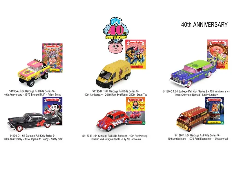 Pre-Order (Garbage Pail Kids Series 9 - 40Th Anniversary) Set Of 6 Diecast 1:64 Scale Model - Greenlight 54130 1