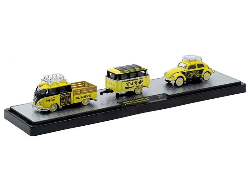 1960 Vw Double Cab Truck Usa Model And 1953 Vw Beetle Deluxe Usa Model (Coca-Cola Auto Haulers) Diecast 1:64 Scale Model - M2 Machines 56000-Tw43 1