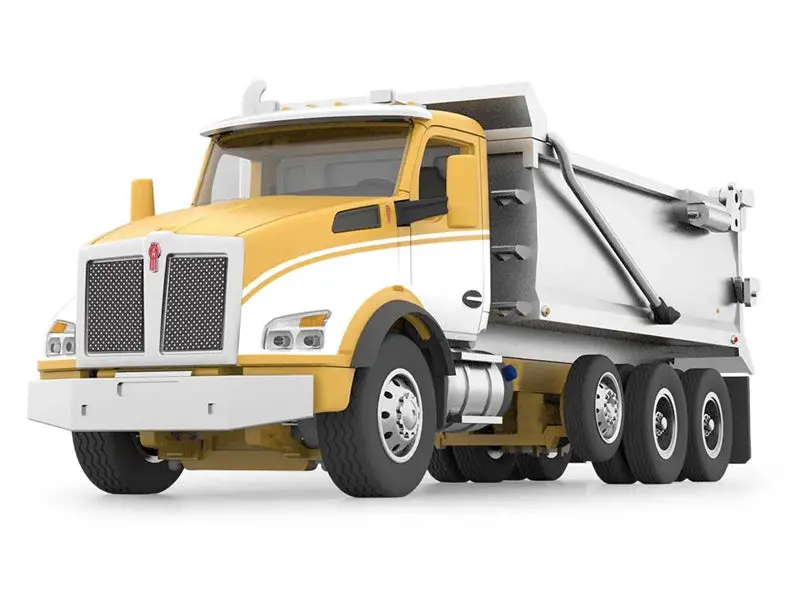 Kenworth T880 Rogue Dump - Yellow & White W/ Chrome Diecast 1:64 Scale Model - First Gear 60-1416 1